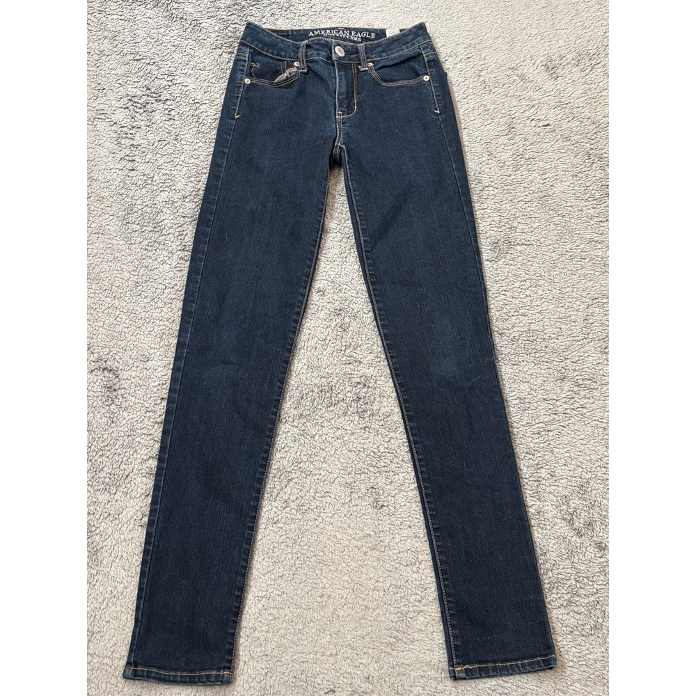 American Eagle Womens 00 Long Hi-Rise Skinny Jeans Dark Wash Blue Denim Ankle